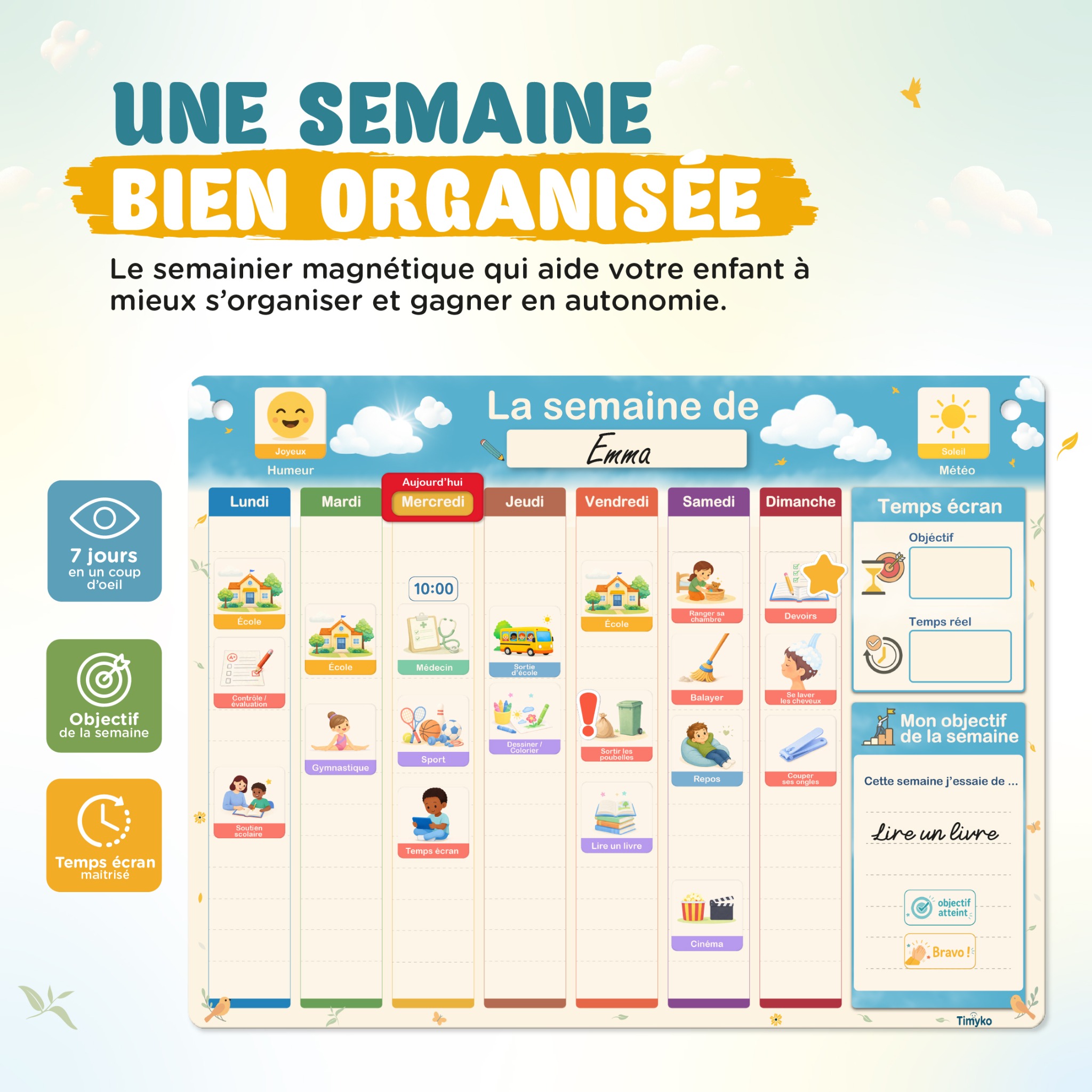 Semainier magnétique Timyko — une semaine bien organisée
